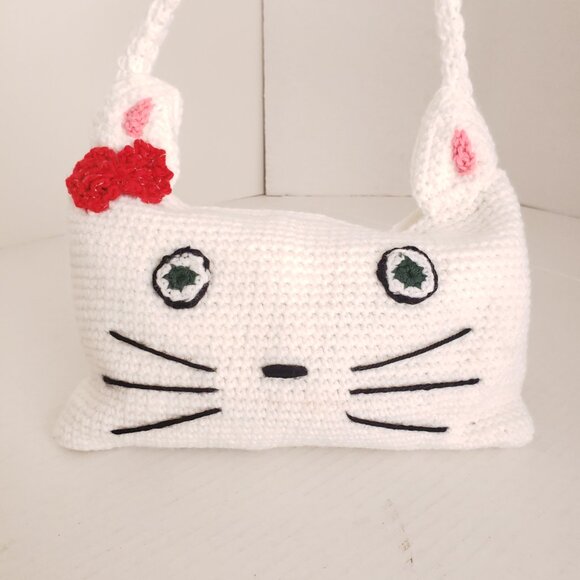 Handmade Hello Kitty White Crochet Hand Shoulder Bag - Picture 2 of 10